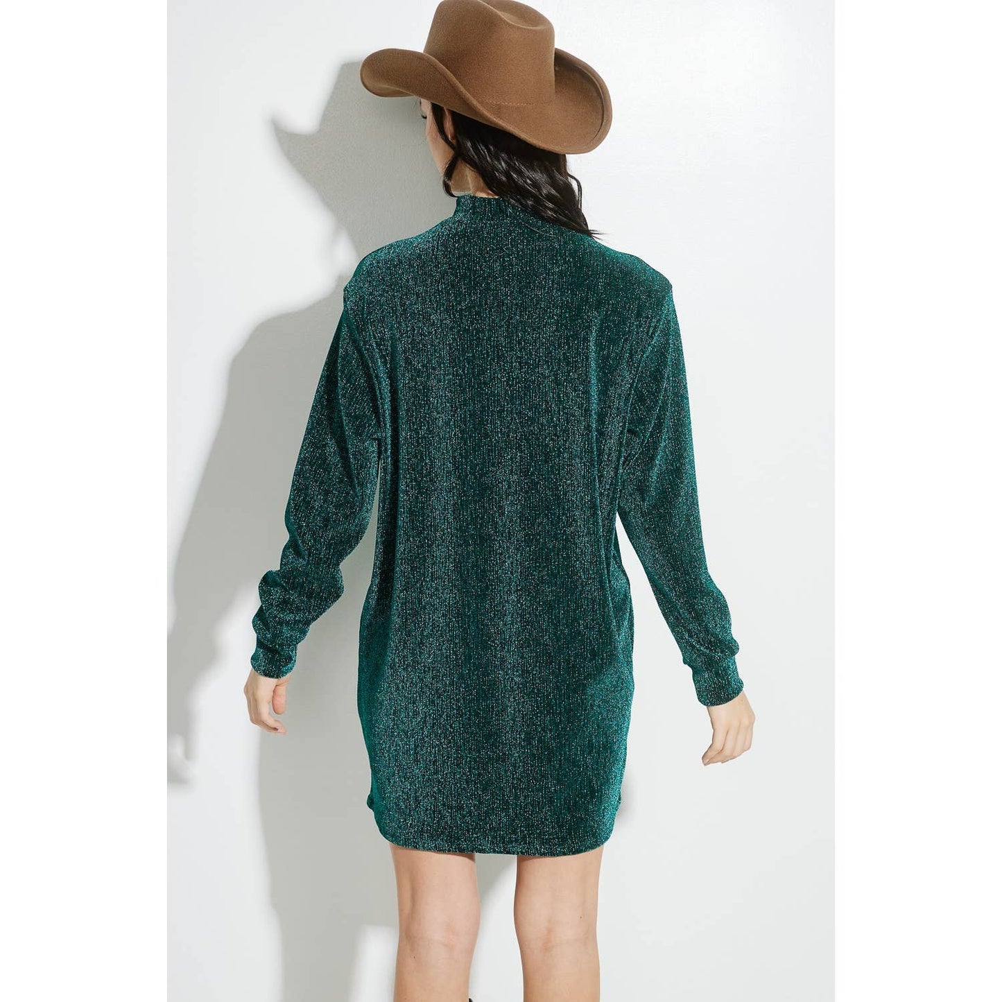 Sparkling Lurex mock neck mini dress