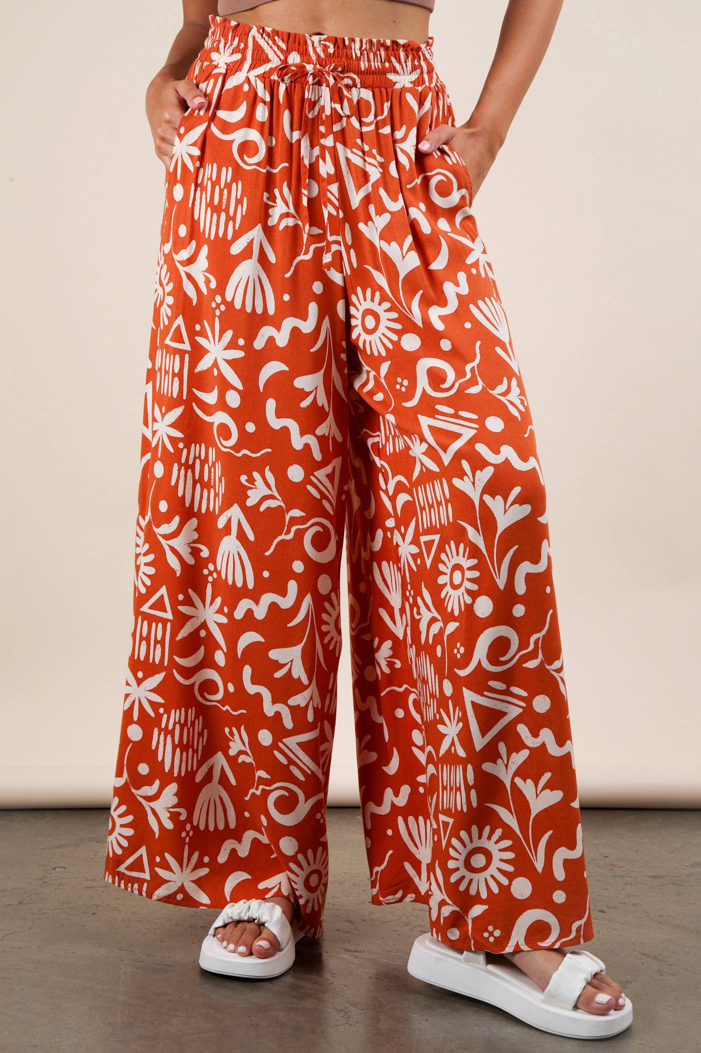 Printed Wide Leg Long Pants