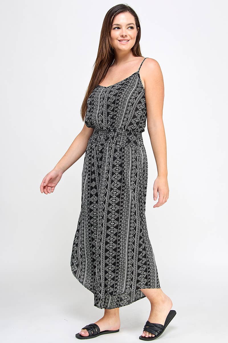 Plus Size Sleeveless Boho Print Jumper