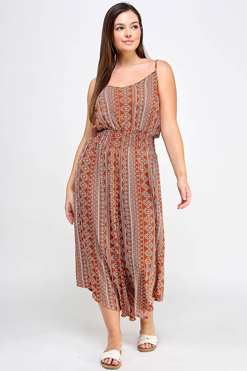 Plus Size Sleeveless Boho Print Jumper