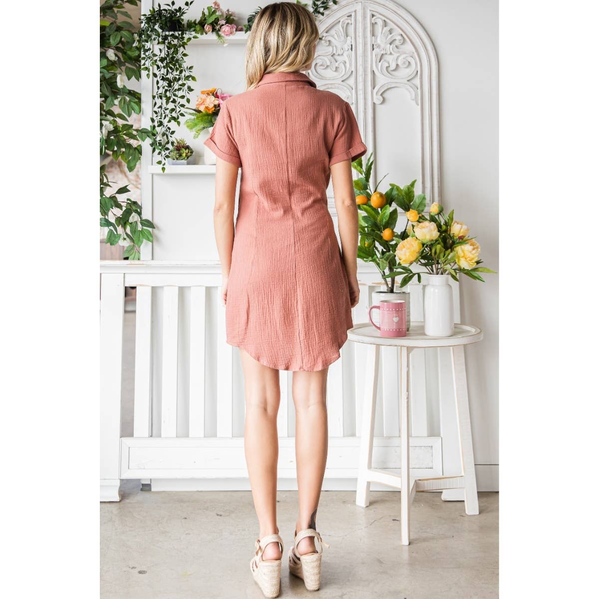 Cotton Boil Front Tie Shirts Dress
