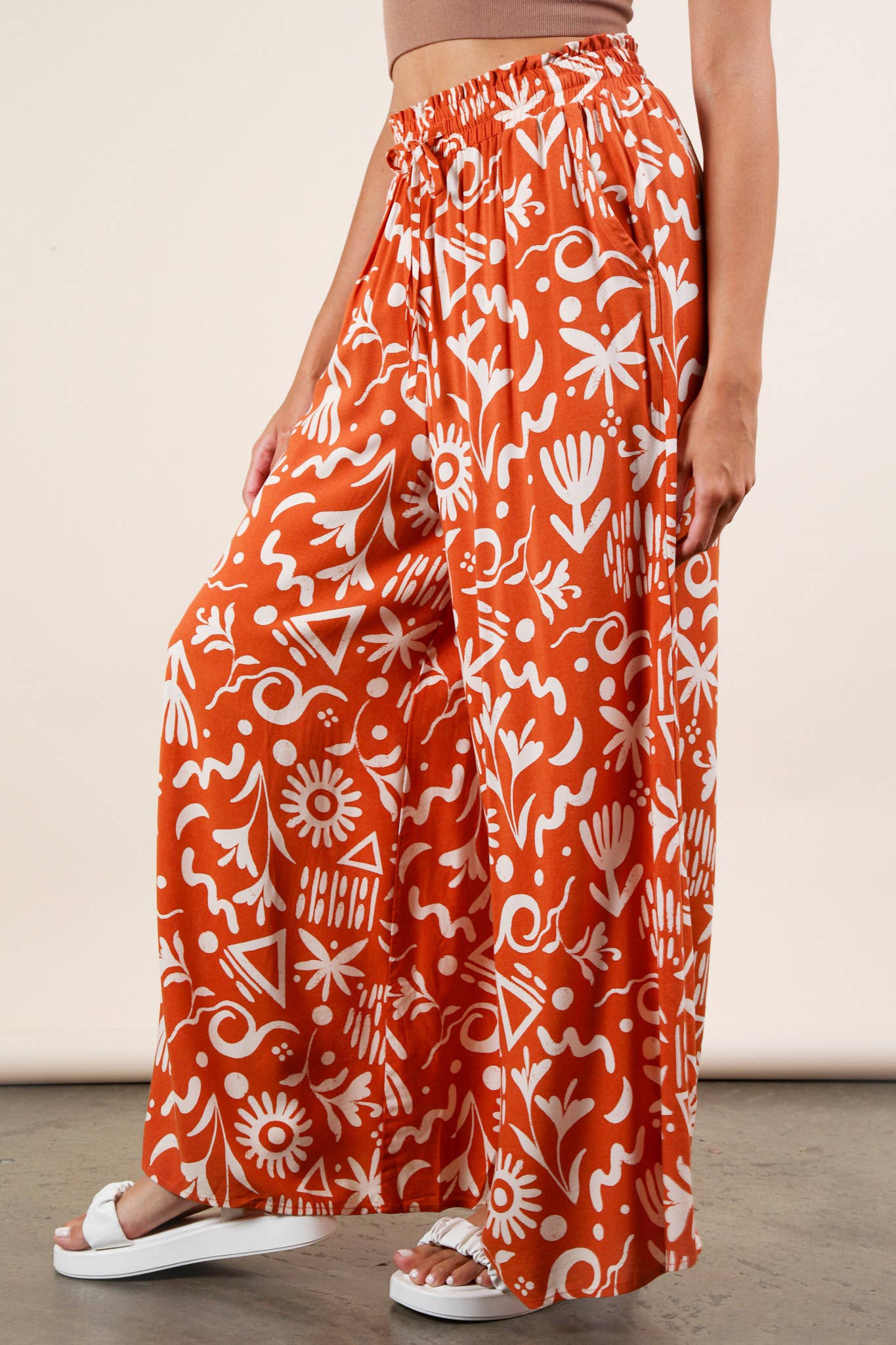 Printed Wide Leg Long Pants