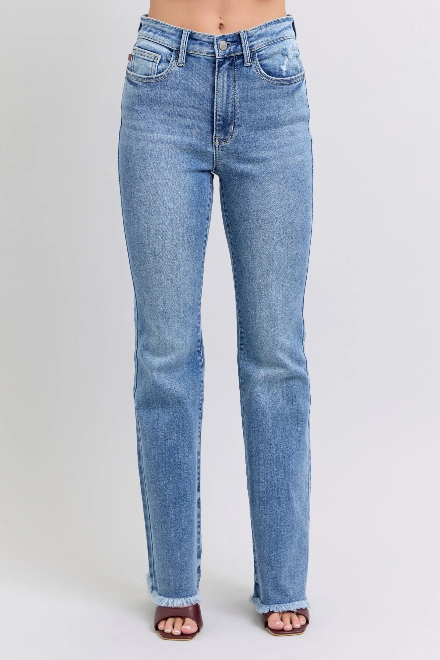 Judy Blue High Waist Bootcut Jeans with Fray Hem-82486