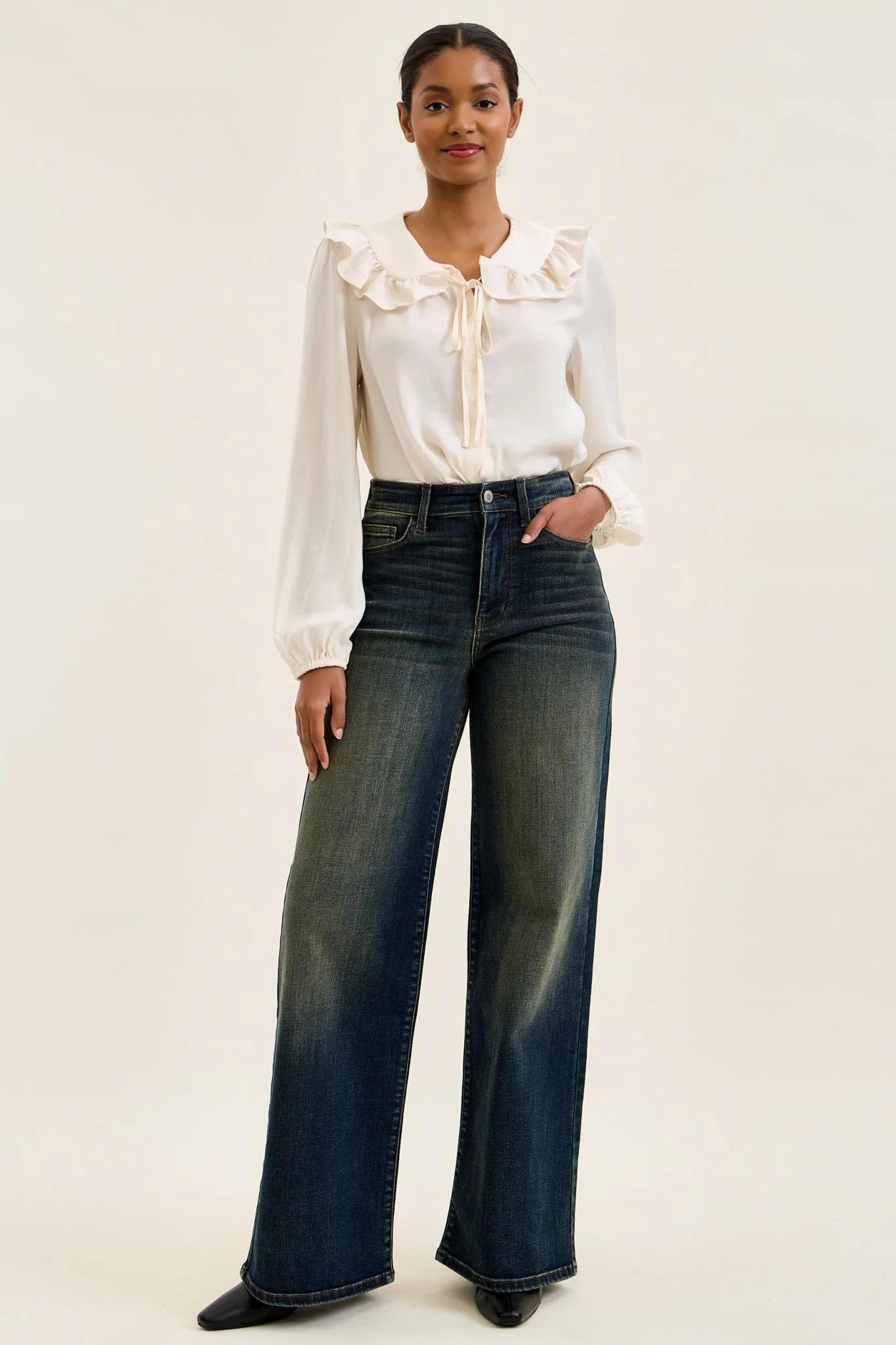 High-Waist Luxury Retro Wide-Leg Jeans 82724