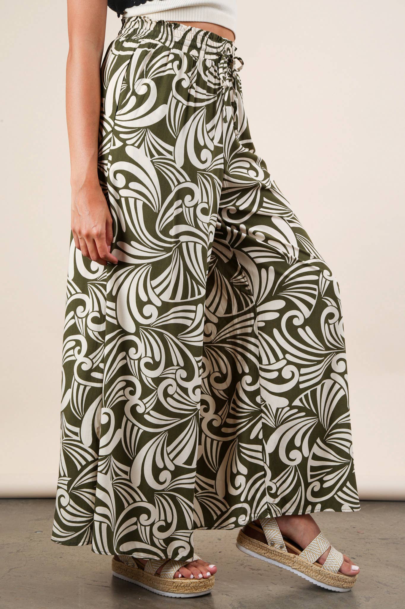 Printed Wide Leg Long Pants