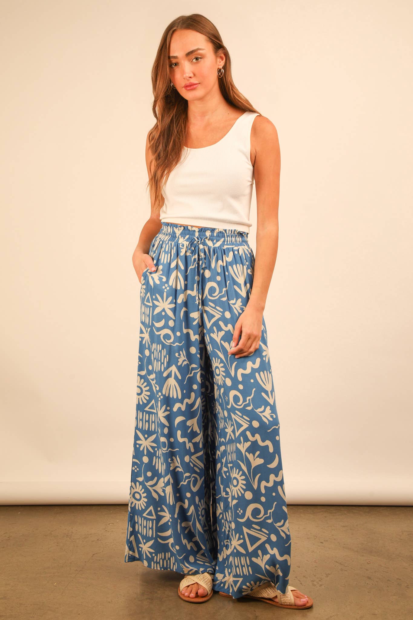 Printed Wide Leg Long Pants