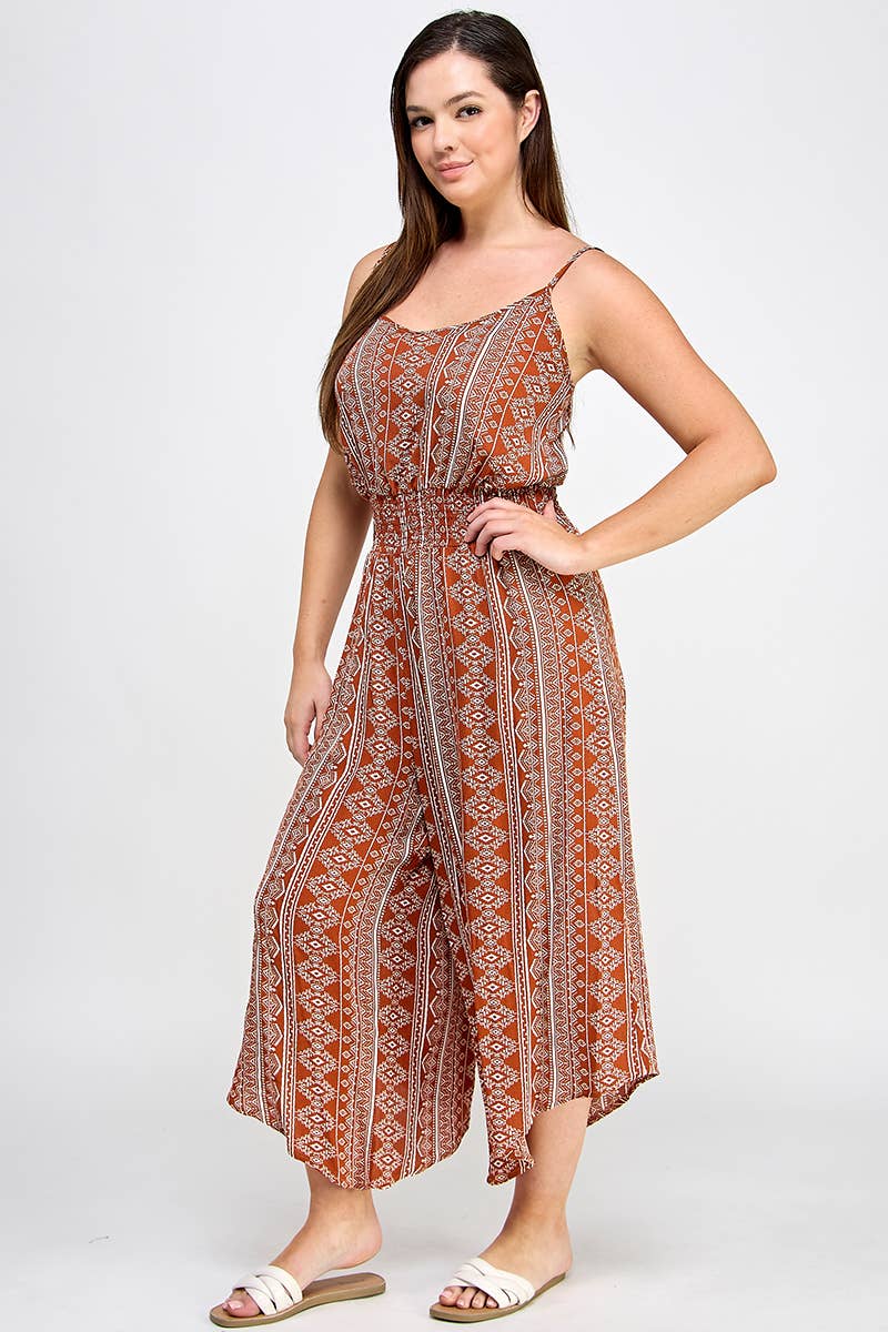 Plus Size Sleeveless Boho Print Jumper