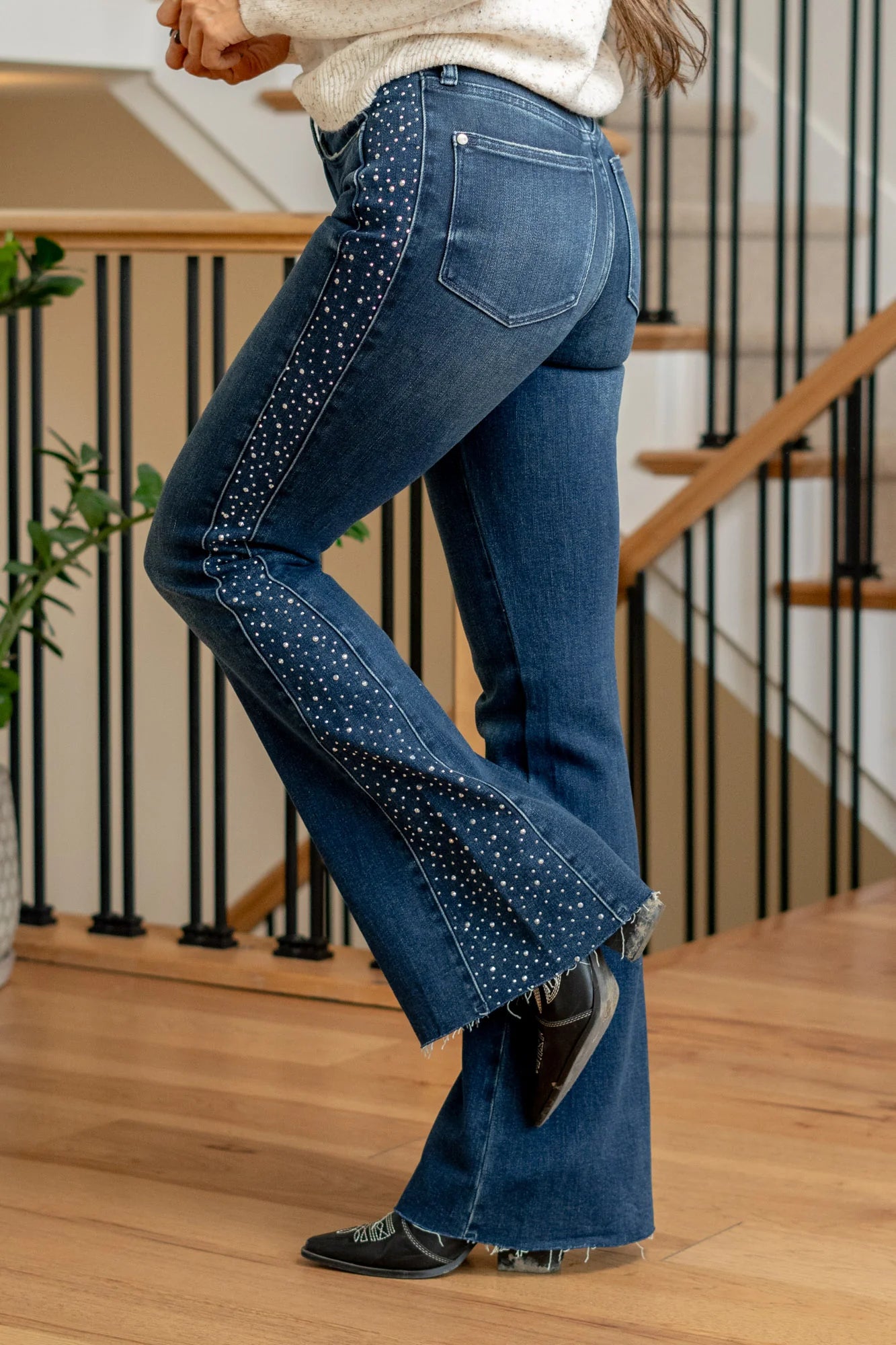Judy Blue Dark Rhinestone Side Panel Detail Flare Jean-88920