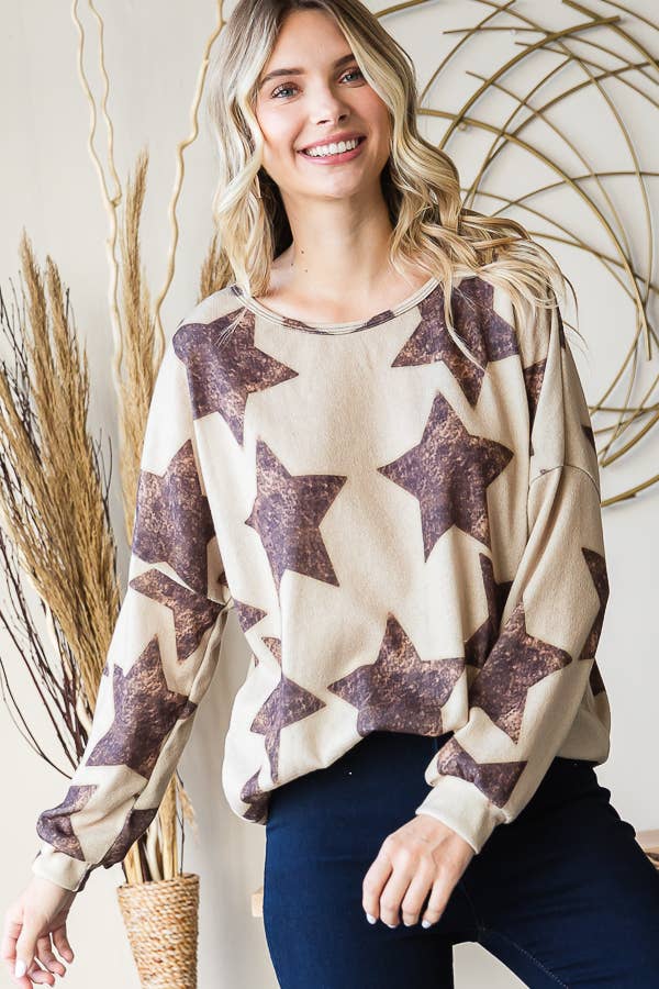Knit star print sweatshirt