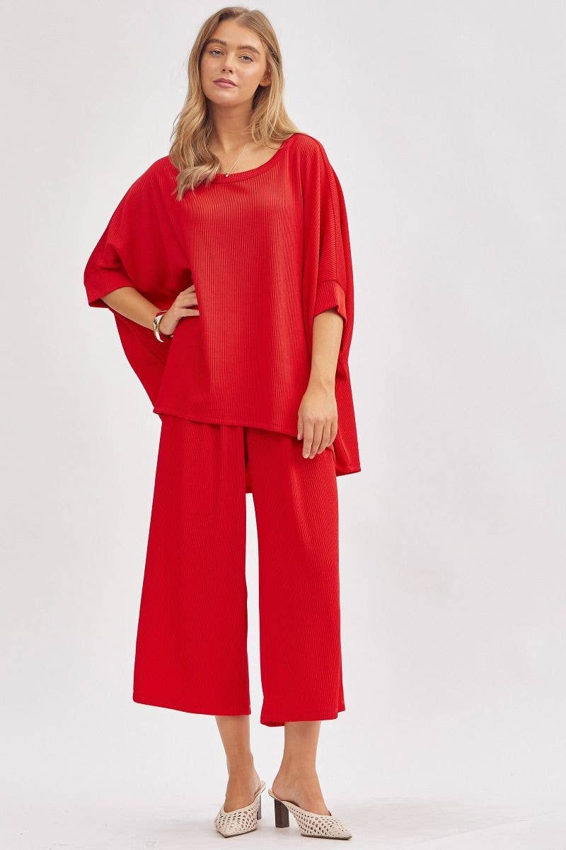 Solid Blouse + Wide Leg Set