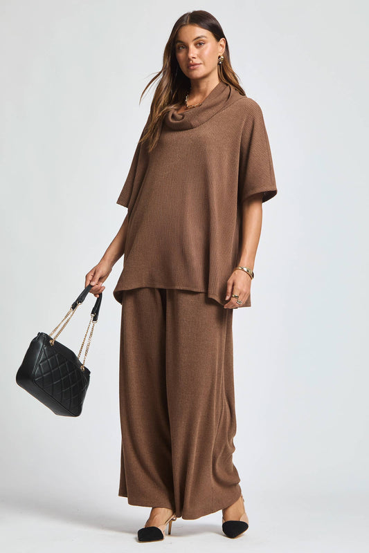 Cowl Neck Top + Relaxed Pants 2 Piece Set