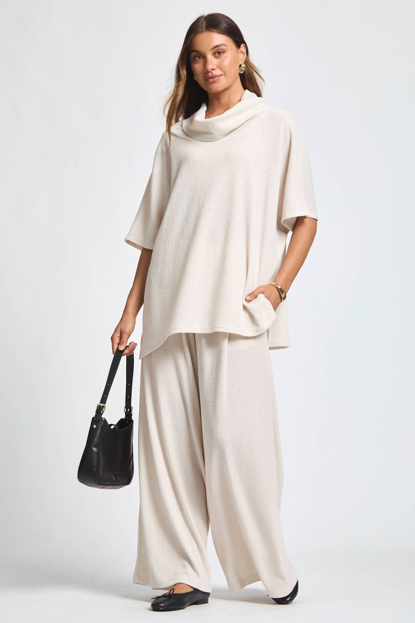 Cowl Neck Top + Relaxed Pants 2 Piece Set