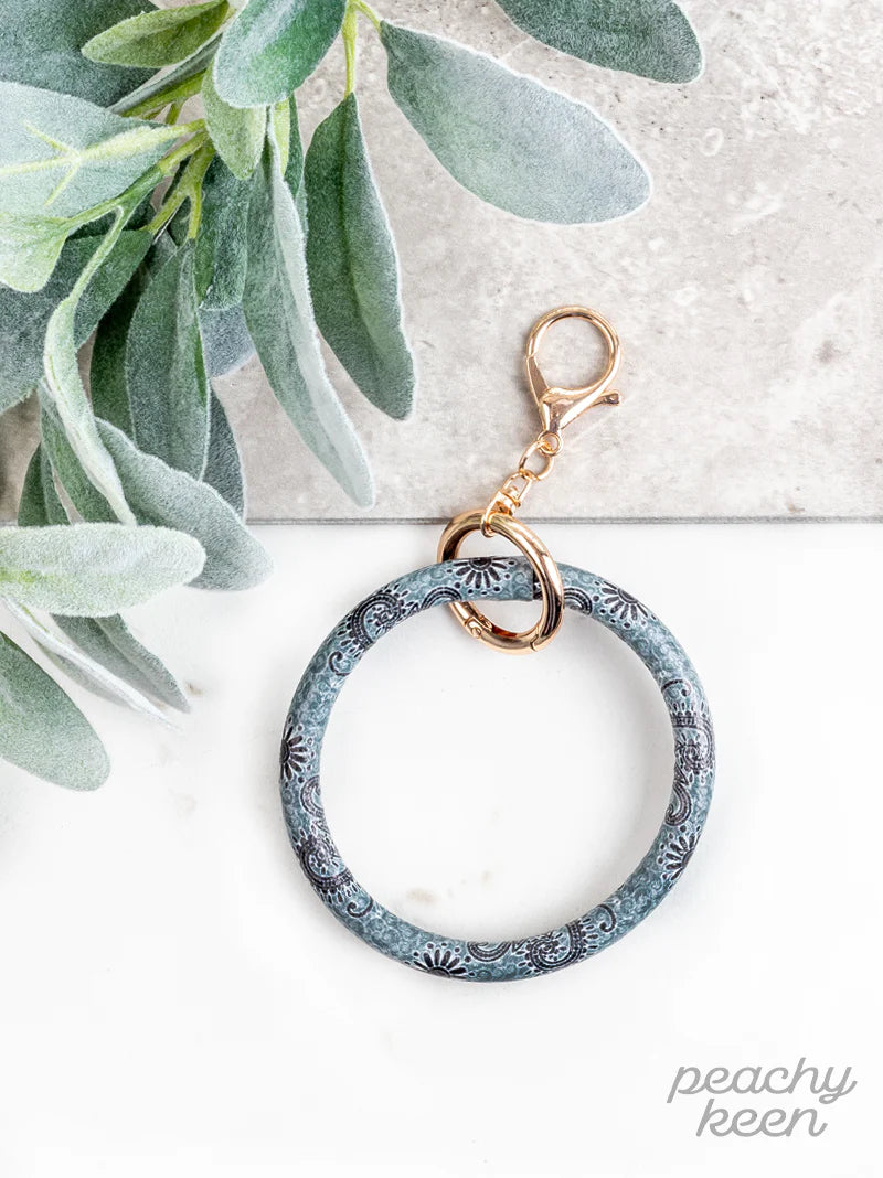 GREY/NAVY PAISLEY KEY RING BANGLE