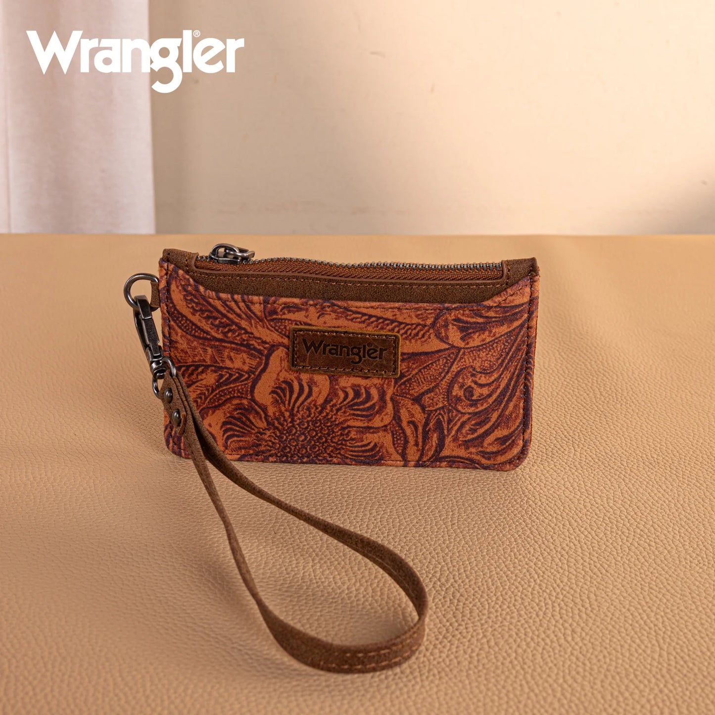 WG227-W075 Wrangler Vintage Floral Velvet Printed Mini Zip card Case Wristlet