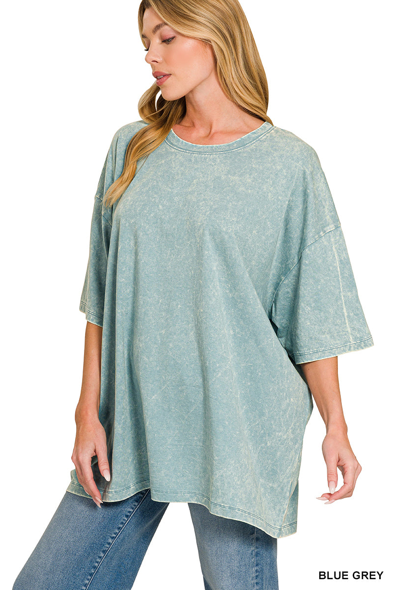 ACID WASH COTTON DROP SHOULDER BOYFRIEND BOX TEE