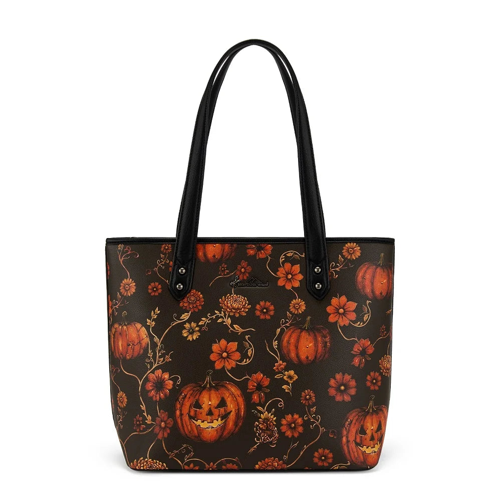 Montana West Halloween Pumpkin Floral Tote Bag