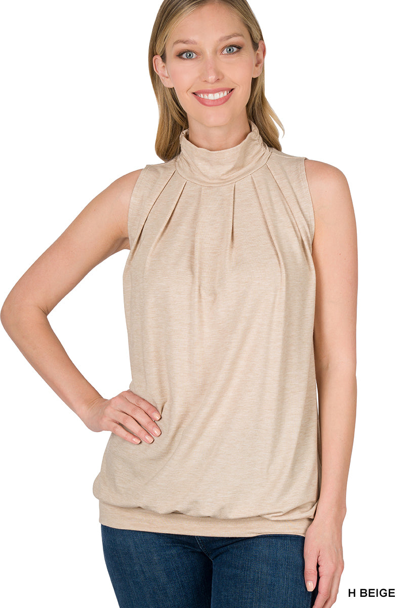 HIGH NECK PLEATED TOP