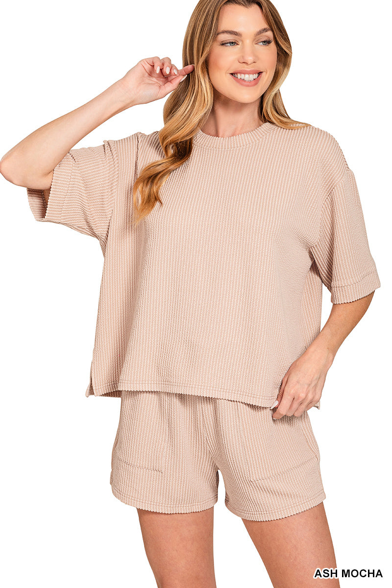 RAISED RIB SHORT SLEEVE TEE & SHORT PANTS SET