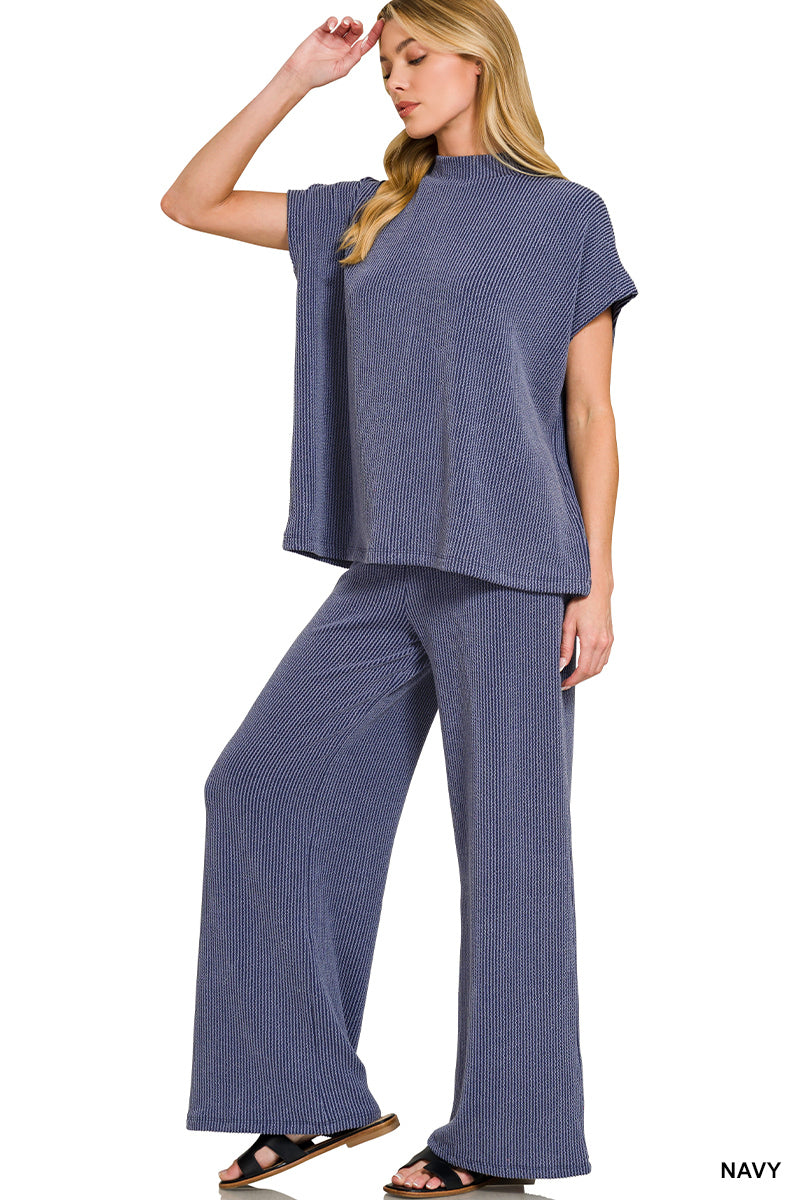 RAISED RIB SHORT SLEEVE TEE & PANTS SET