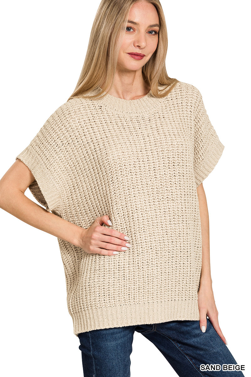 SHORT SLEEVE ROUND NECK SWEATER