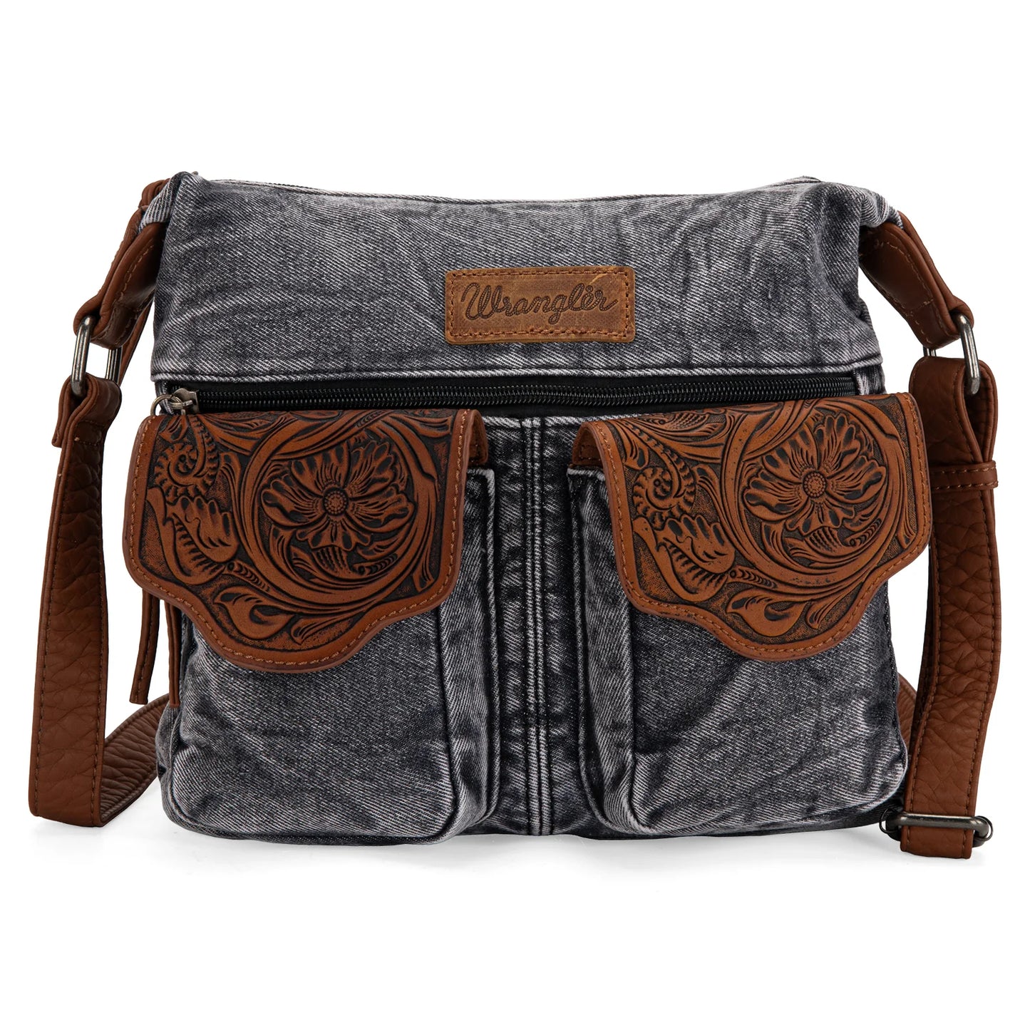 Montana West Wrangler Floral Tooled Denim Crossbody