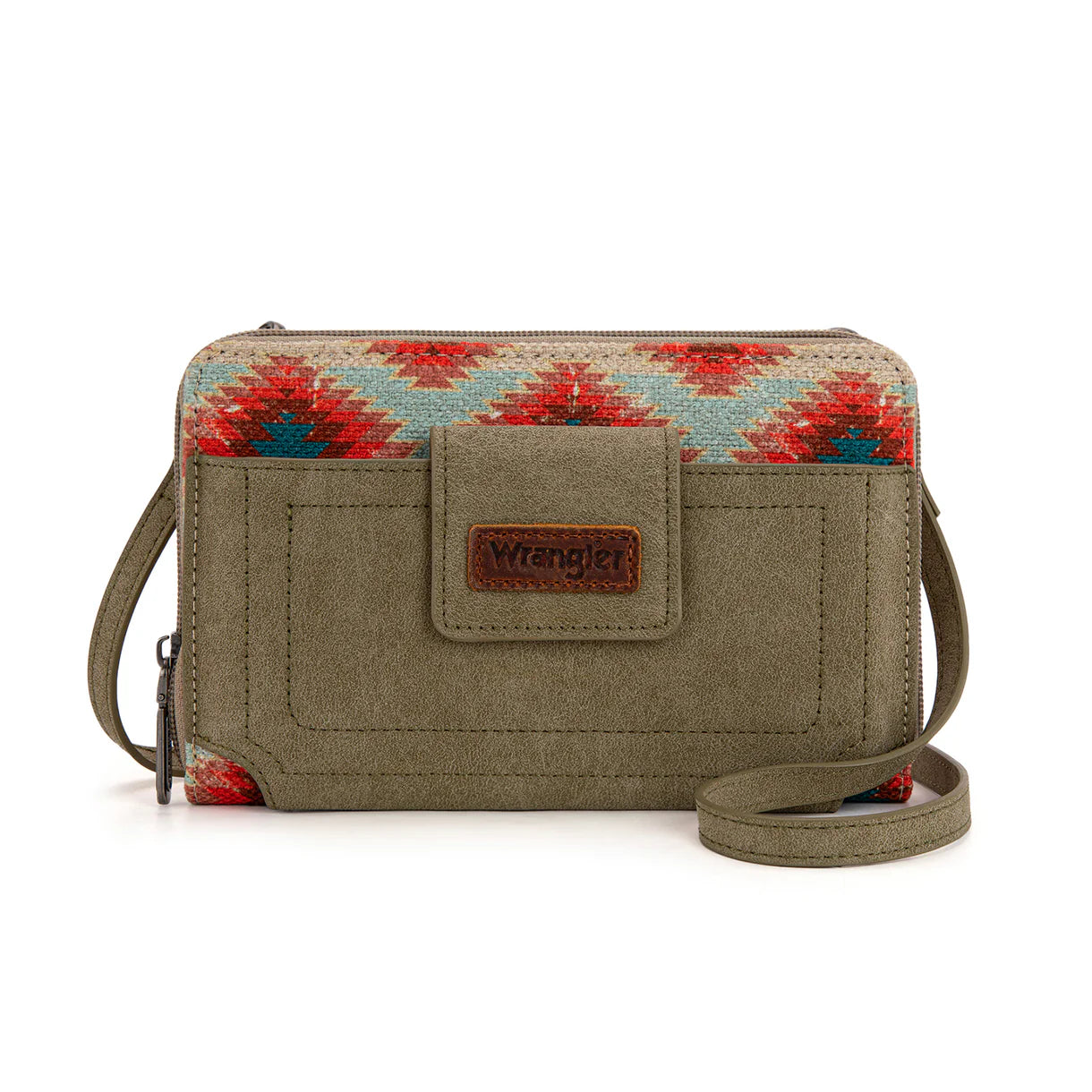 Wrangler Aztec Distressed Print Dual Sided Print Phone Wallet Crossbody