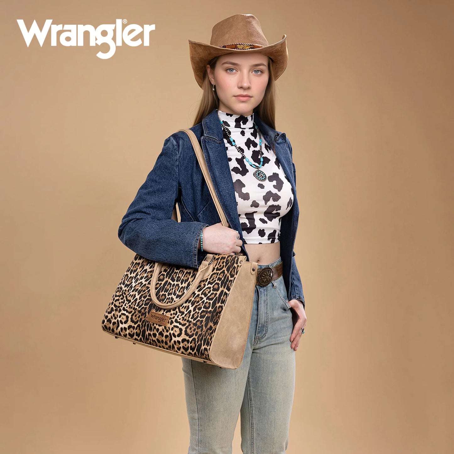 Wrangler Leopard Print Wide Tote Bag/Crossbody