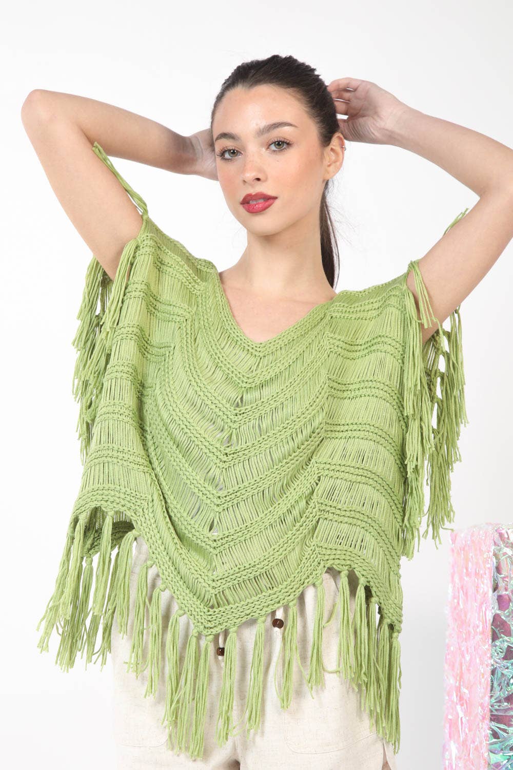 Fringe Detail Oversized Sweater Top