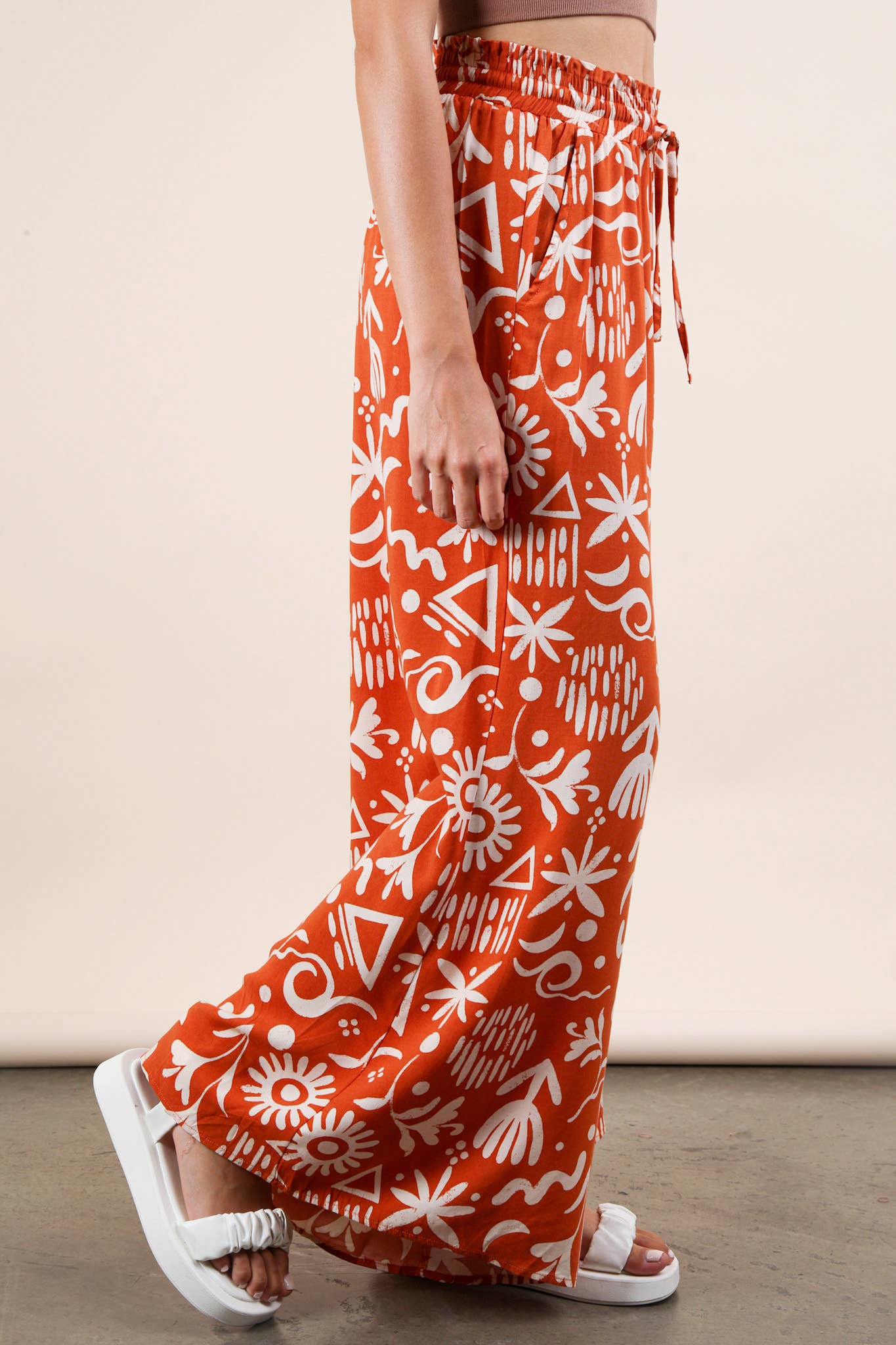Printed Wide Leg Long Pants