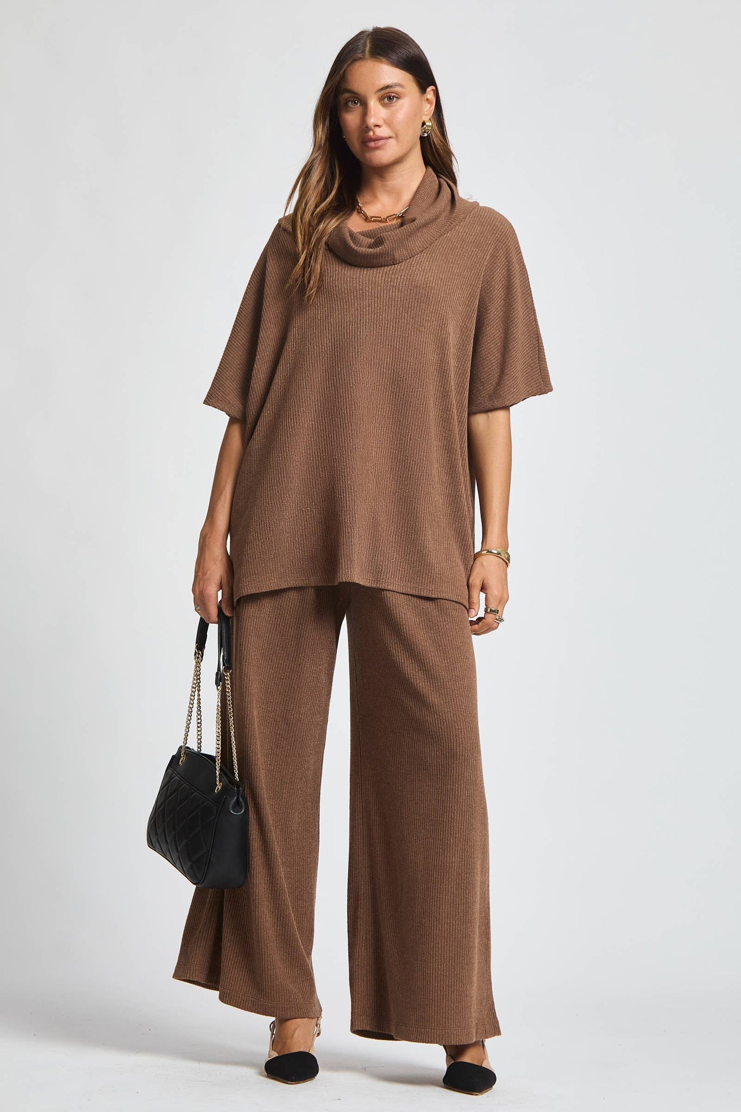 Cowl Neck Top + Relaxed Pants 2 Piece Set