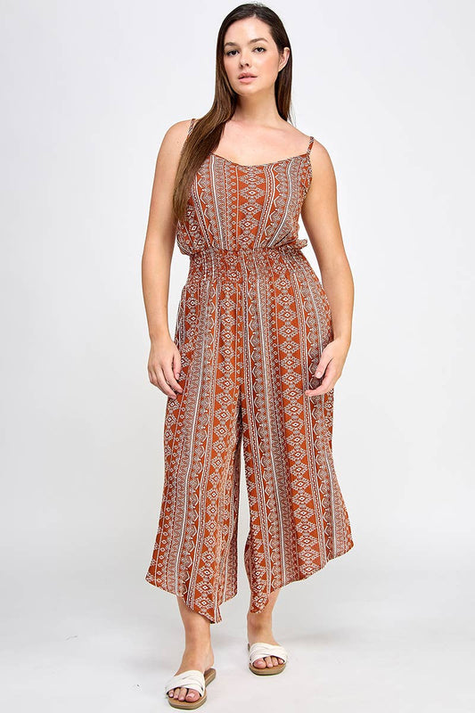 Plus Size Sleeveless Boho Print Jumper