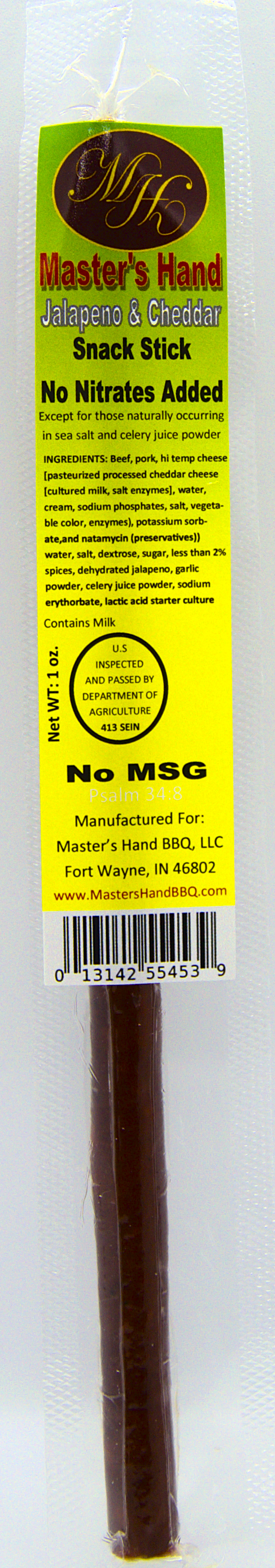 Master's Hand BBQ - Jalapeno Premium Beef Sticks 1oz (snack sticks) 60SSJ