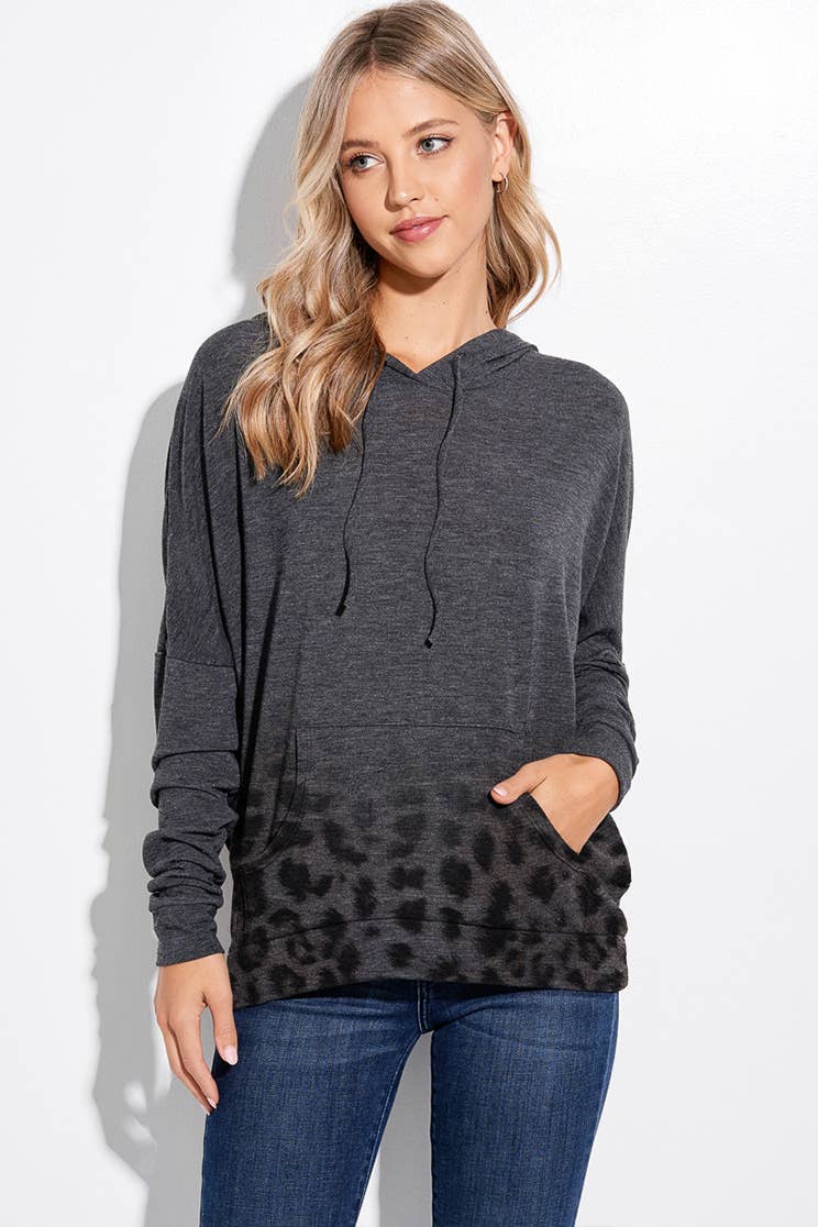 Gradation Leopard hoodie long sleeve top