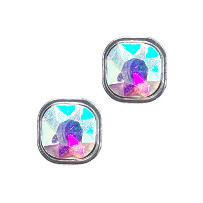 SQUARE CUT SILVER AB CUSION STUD EARRINGS