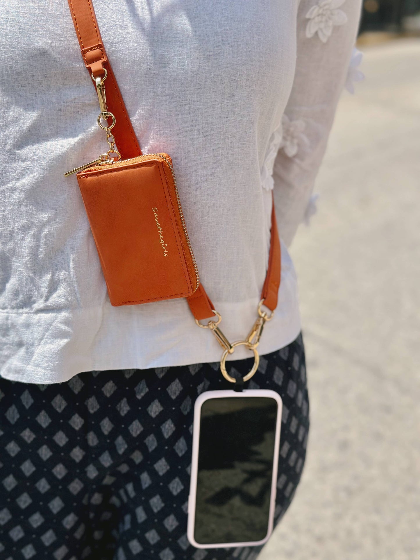 Save The Girls - Clip & Go Strap with Pouch Brushed Vegan Leather Collection: Brown - Brown Pouch