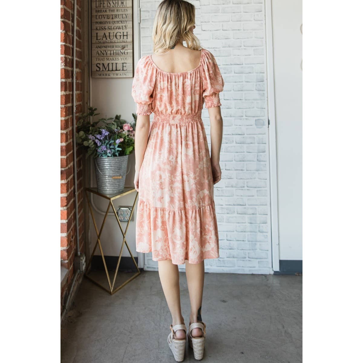 Vintage Floral Square Neck Midi Dress