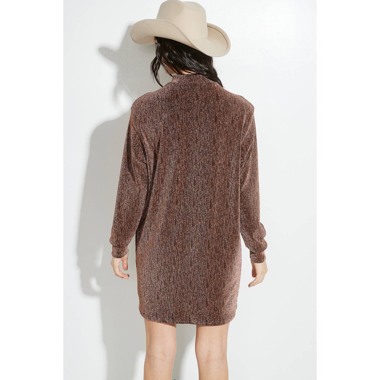 Sparkling Lurex mock neck mini dress