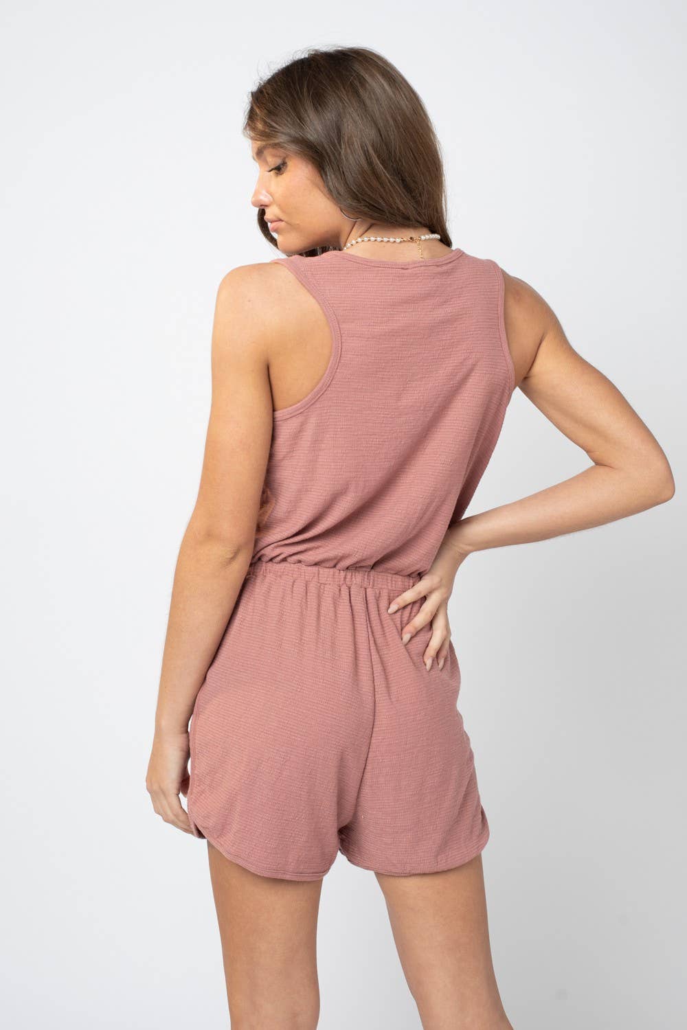 Metal snap button down romper