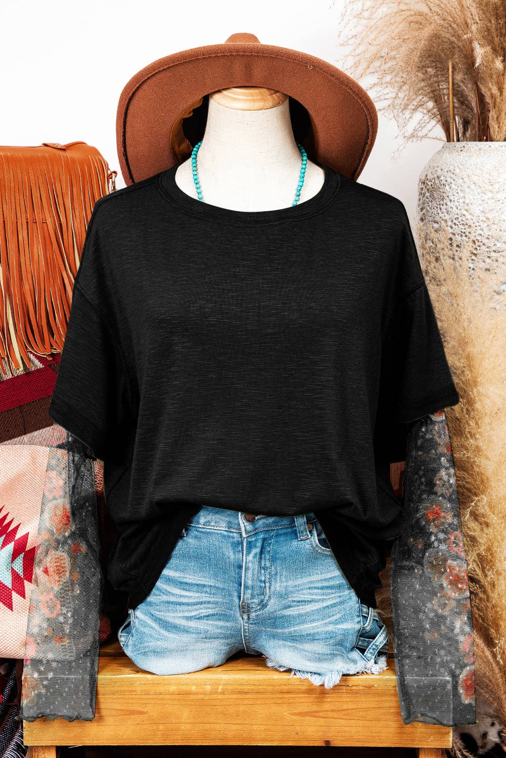 Floral Long Sleeve Patchwork Tee
