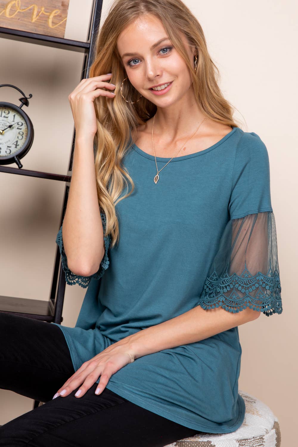 Lace Sleeve Tunic Jersey Top