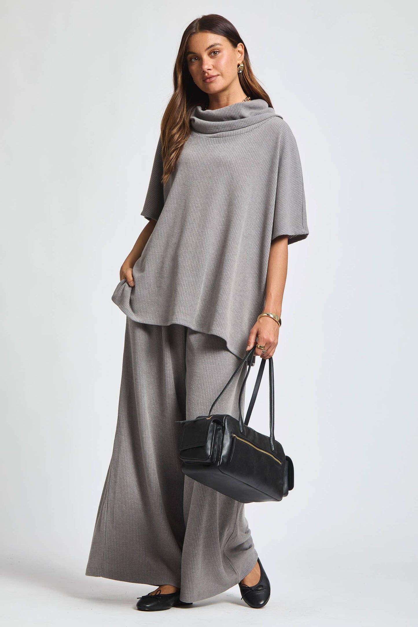 Cowl Neck Top + Relaxed Pants 2 Piece Set