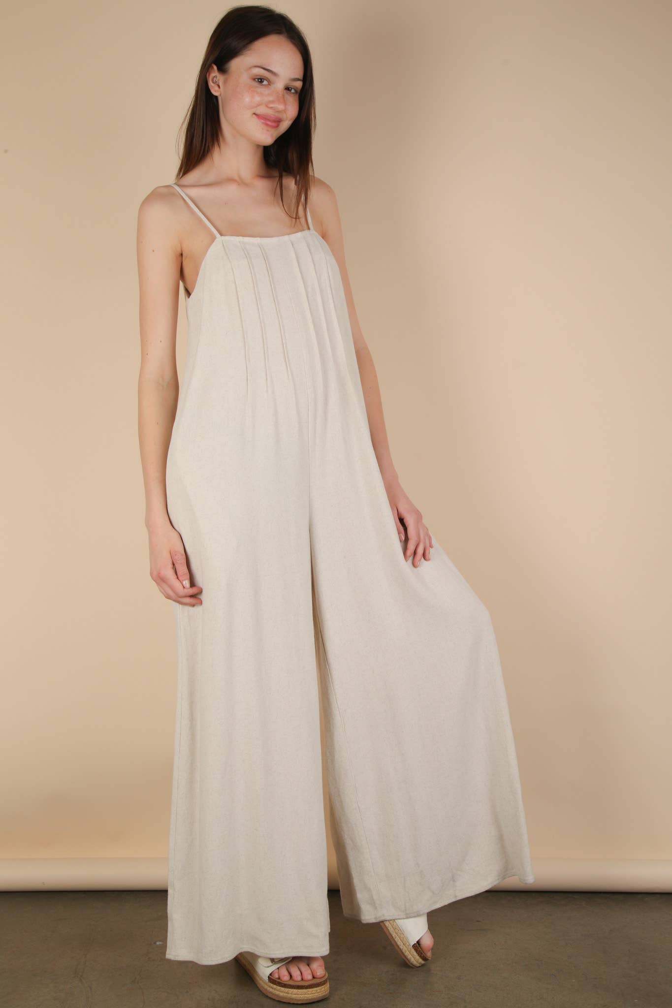 Pleated Solid Woven Sleeveless Jumpsuit