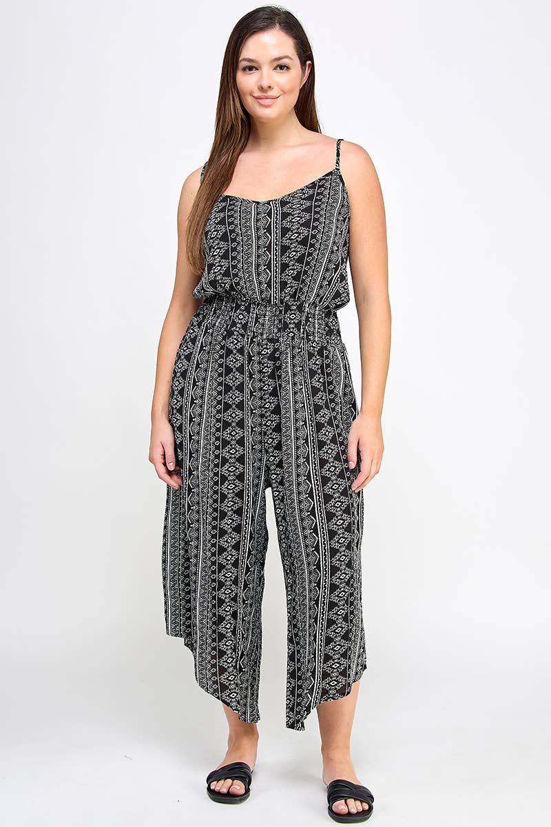 Plus Size Sleeveless Boho Print Jumper