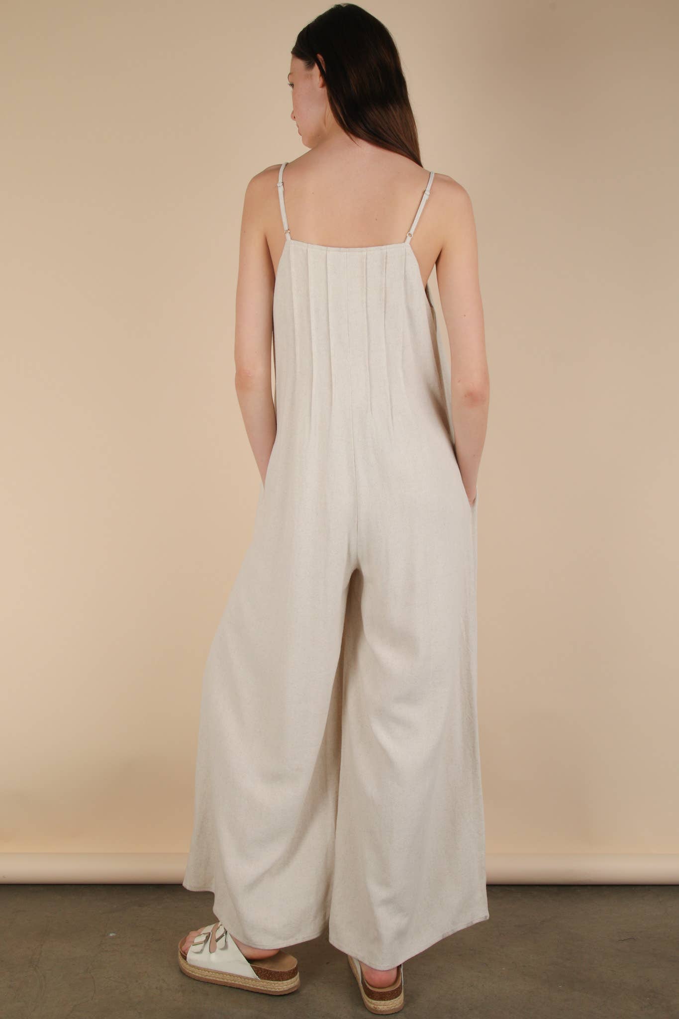 Pleated Solid Woven Sleeveless Jumpsuit