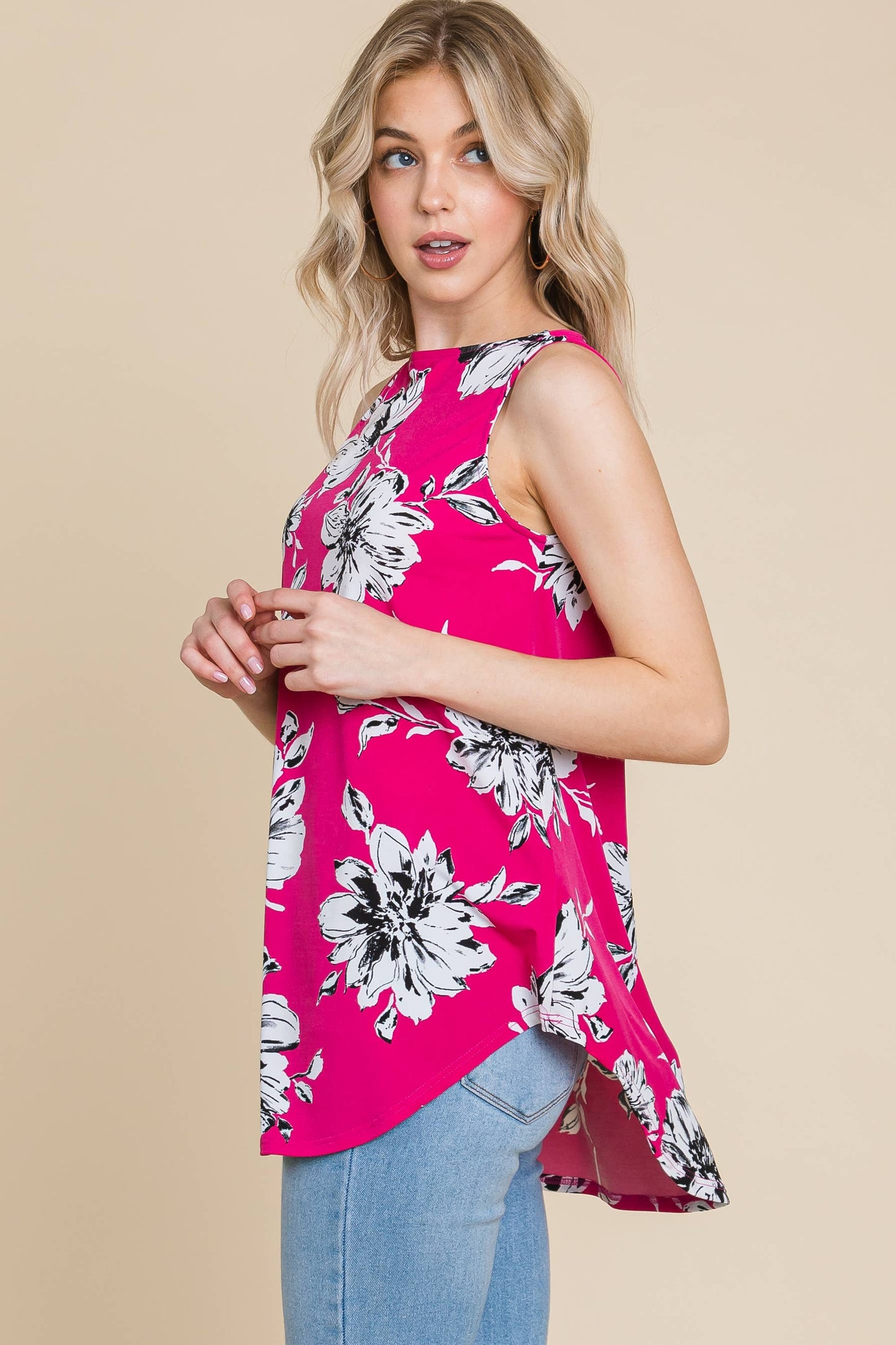 Floral Sleeveless Swing Tunic Top