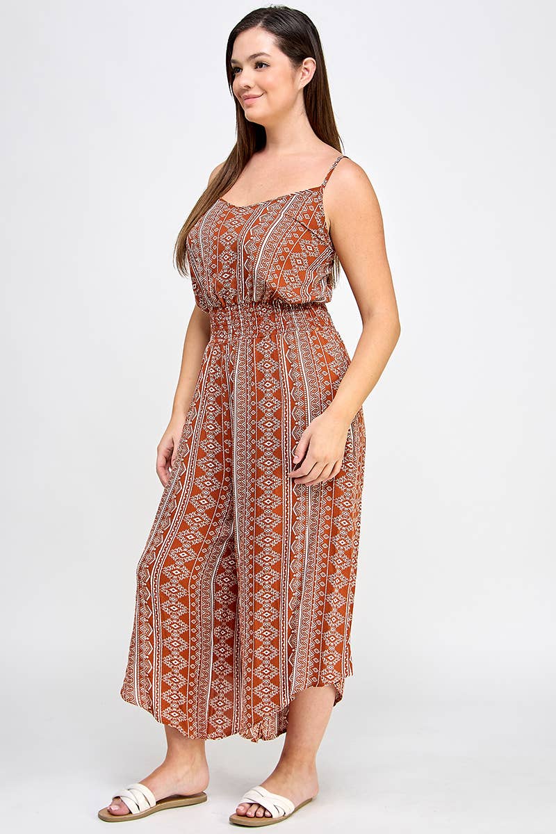 Plus Size Sleeveless Boho Print Jumper
