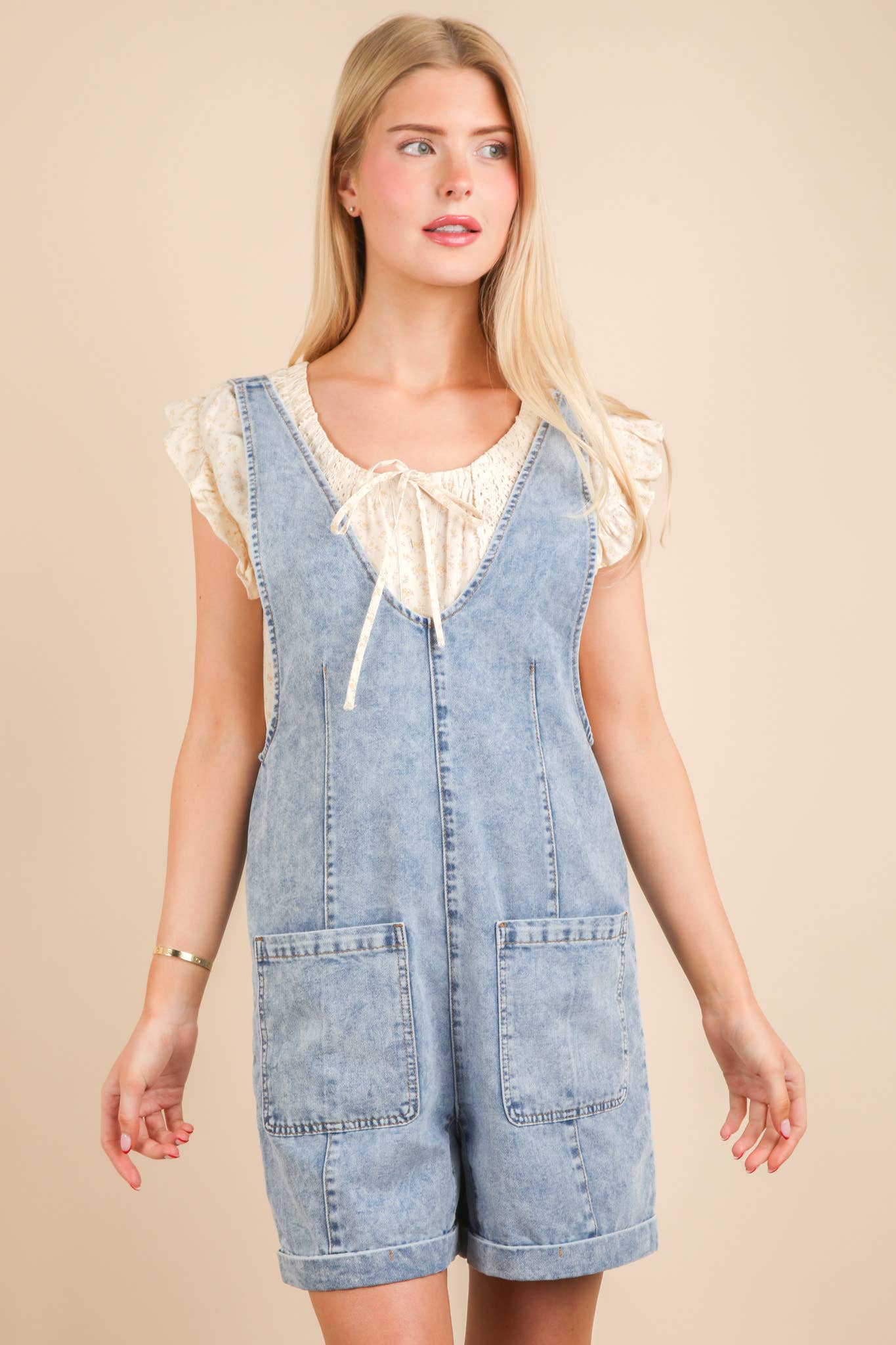 Washed Denim Casual Romper