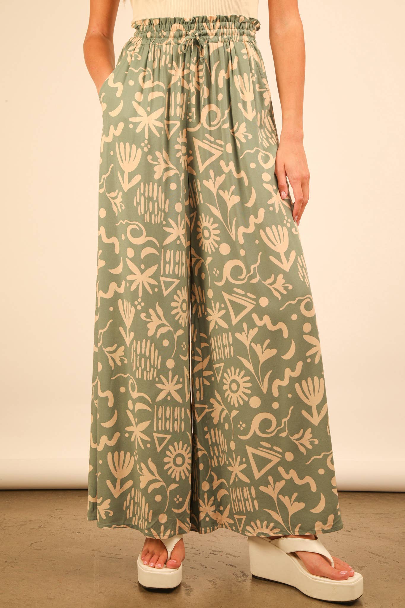 Printed Wide Leg Long Pants