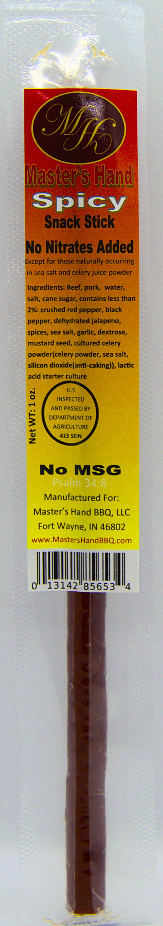 Master's Hand BBQ - Spicy Premium Beef Sticks 1oz (snack sticks) 60SSH