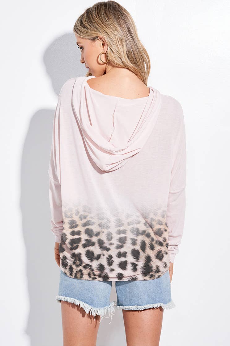 Gradation Leopard hoodie long sleeve top